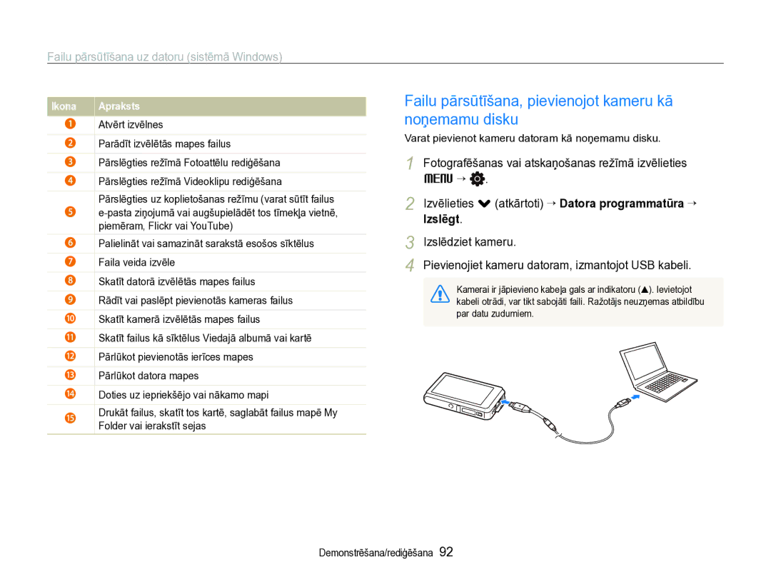 Samsung EC-ST600ZBPBE2 manual Failu pārsūtīšana, pievienojot kameru kā noņemamu disku 