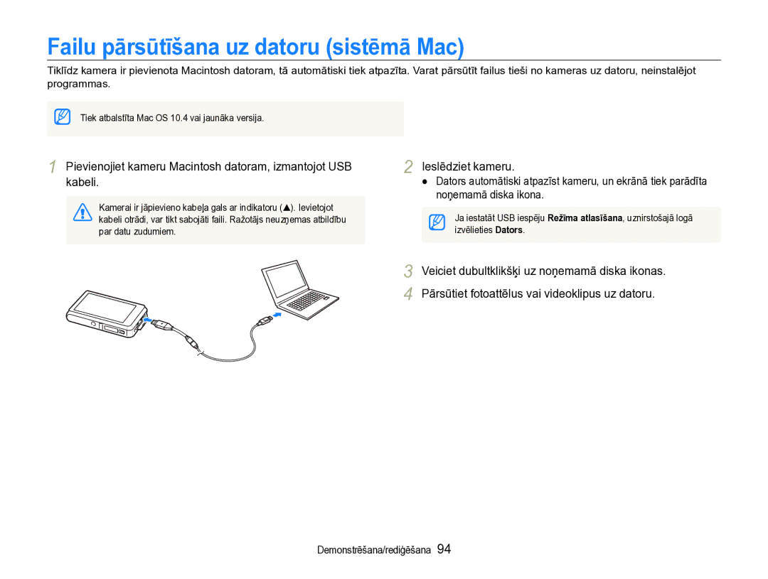 Samsung EC-ST600ZBPBE2 manual Failu pārsūtīšana uz datoru sistēmā Mac 