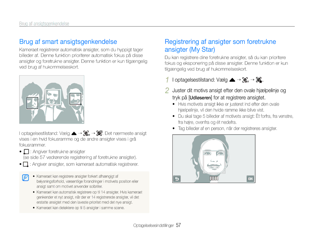 Samsung EC-ST600ZBPLE2 manual Brug af smart ansigtsgenkendelse, Registrering af ansigter som foretrukne ansigter My Star 