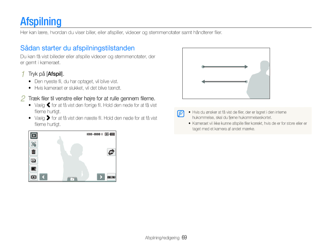 Samsung EC-ST600ZBPBE3, EC-ST600ZBPGE2 Sådan starter du afspilningstilstanden, Tryk på Afspil, Afspilning/redigering 