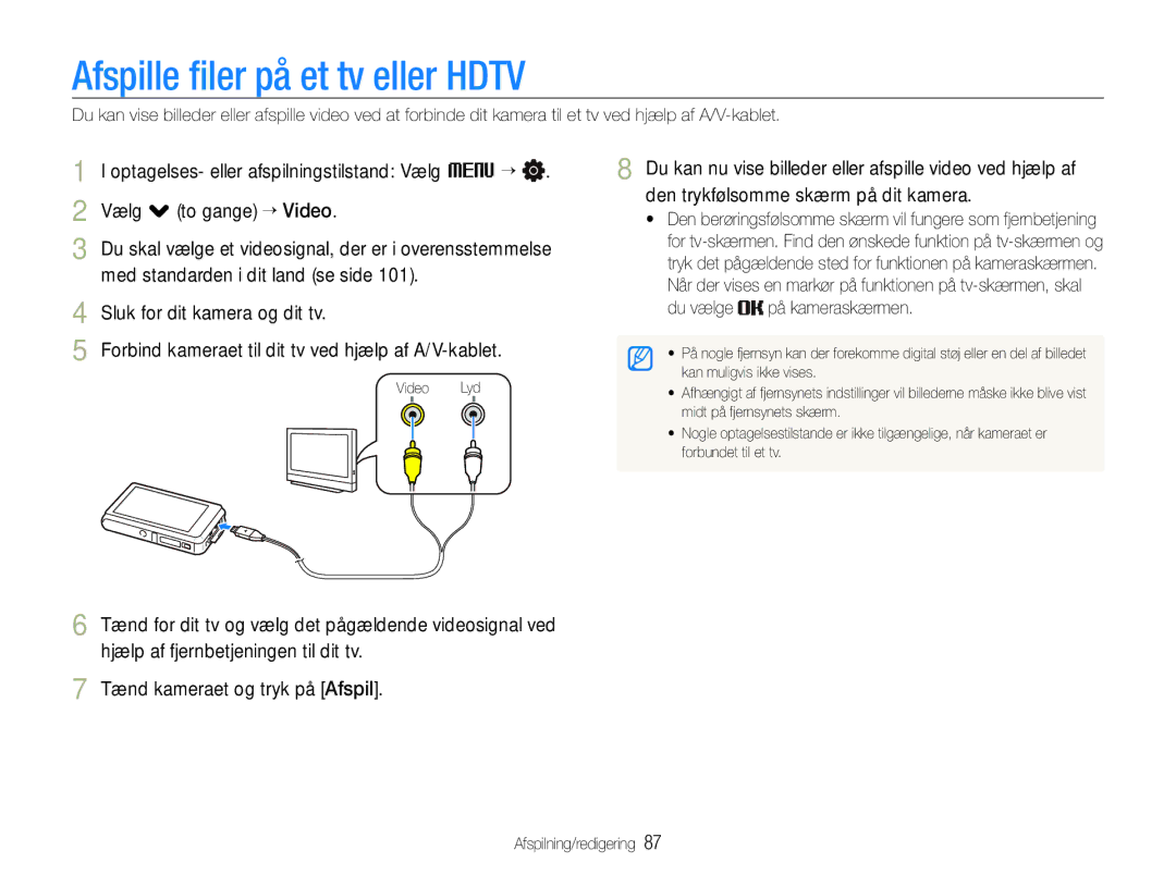 Samsung EC-ST600ZBPLE2, EC-ST600ZBPBE3, EC-ST600ZBPGE2 manual Afspille ﬁler på et tv eller Hdtv, Du vælge på kameraskærmen 