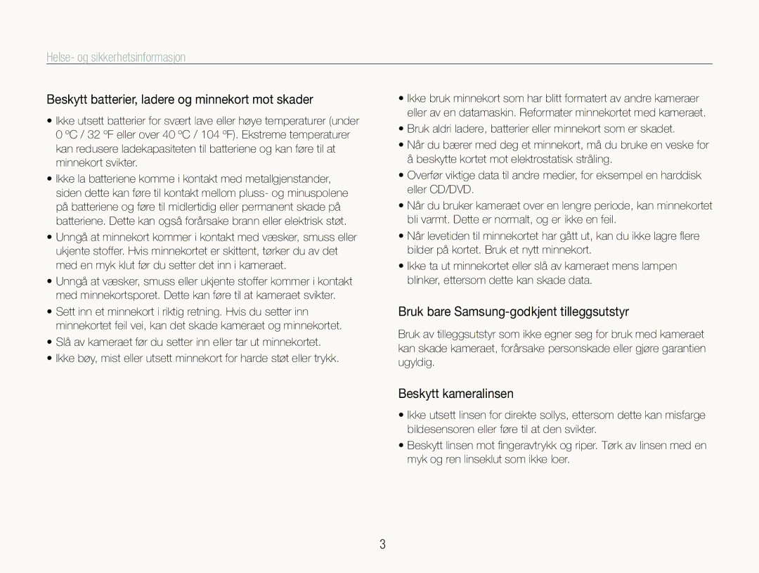 Samsung EC-ST600ZBPPE2 manual Beskytt batterier, ladere og minnekort mot skader, Bruk bare Samsung-godkjent tilleggsutstyr 