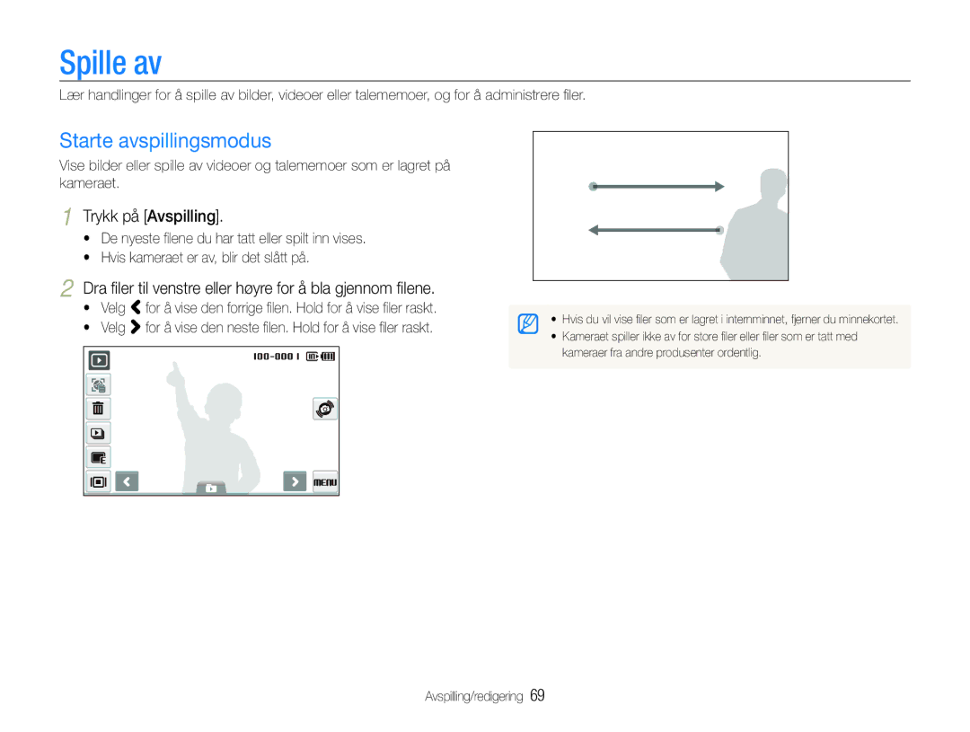 Samsung EC-ST600ZBPBE3, EC-ST600ZBPGE2 manual Spille av, Starte avspillingsmodus, Trykk på Avspilling, Avspilling/redigering 