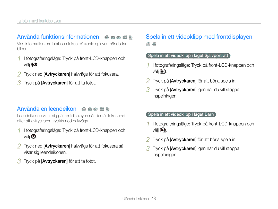 Samsung EC-ST600ZBPPE2, EC-ST600ZBPBE3 manual Använda funktionsinformationen S a p s d, Använda en leendeikon S a p s d 