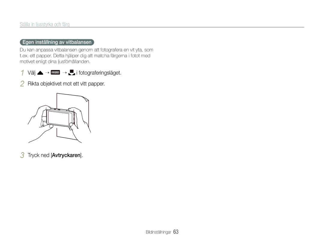 Samsung EC-ST600ZBPPE2, EC-ST600ZBPBE3, EC-ST600ZBPGE2, EC-ST600ZBPBE2, EC-ST600ZBPLE2 manual Egen inställning av vitbalansen 