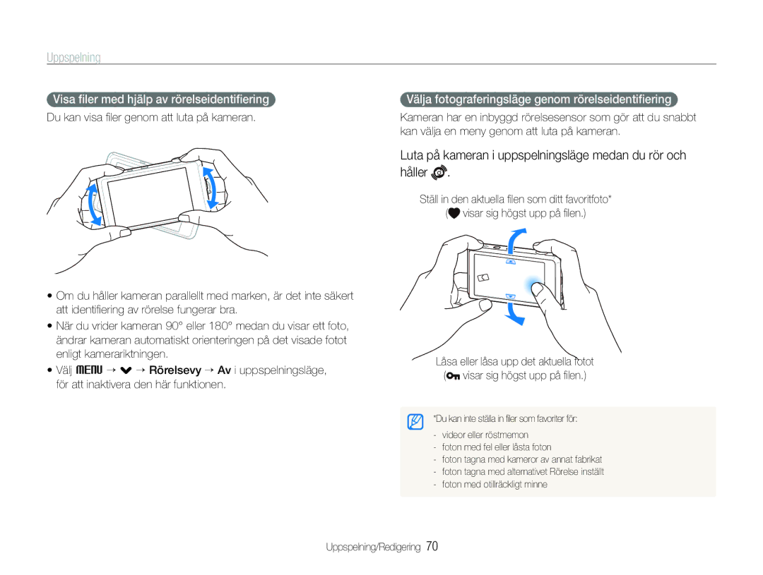 Samsung EC-ST600ZBPGE2, EC-ST600ZBPBE3 manual Uppspelning, Luta på kameran i uppspelningsläge medan du rör och Håller 