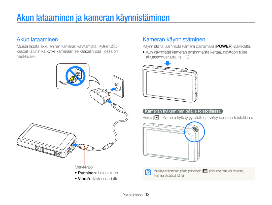 Samsung EC-ST600ZBPPE2 manual Akun lataaminen ja kameran käynnistäminen, Kameran käynnistäminen, Alkuasennusruutu. s 