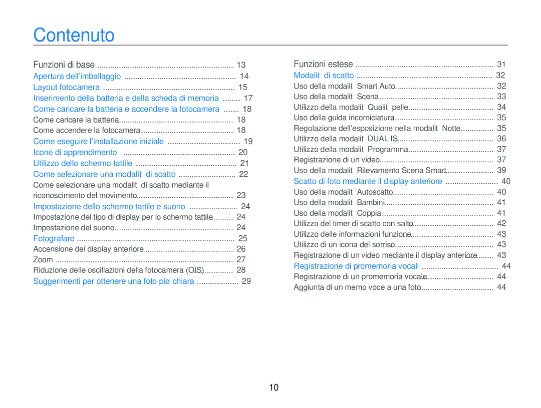 Samsung EC-ST600ZBPLIT, EC-ST600ZBPBIT manual Contenuto, Funzioni di base Apertura dellimballaggio Layout fotocamera 