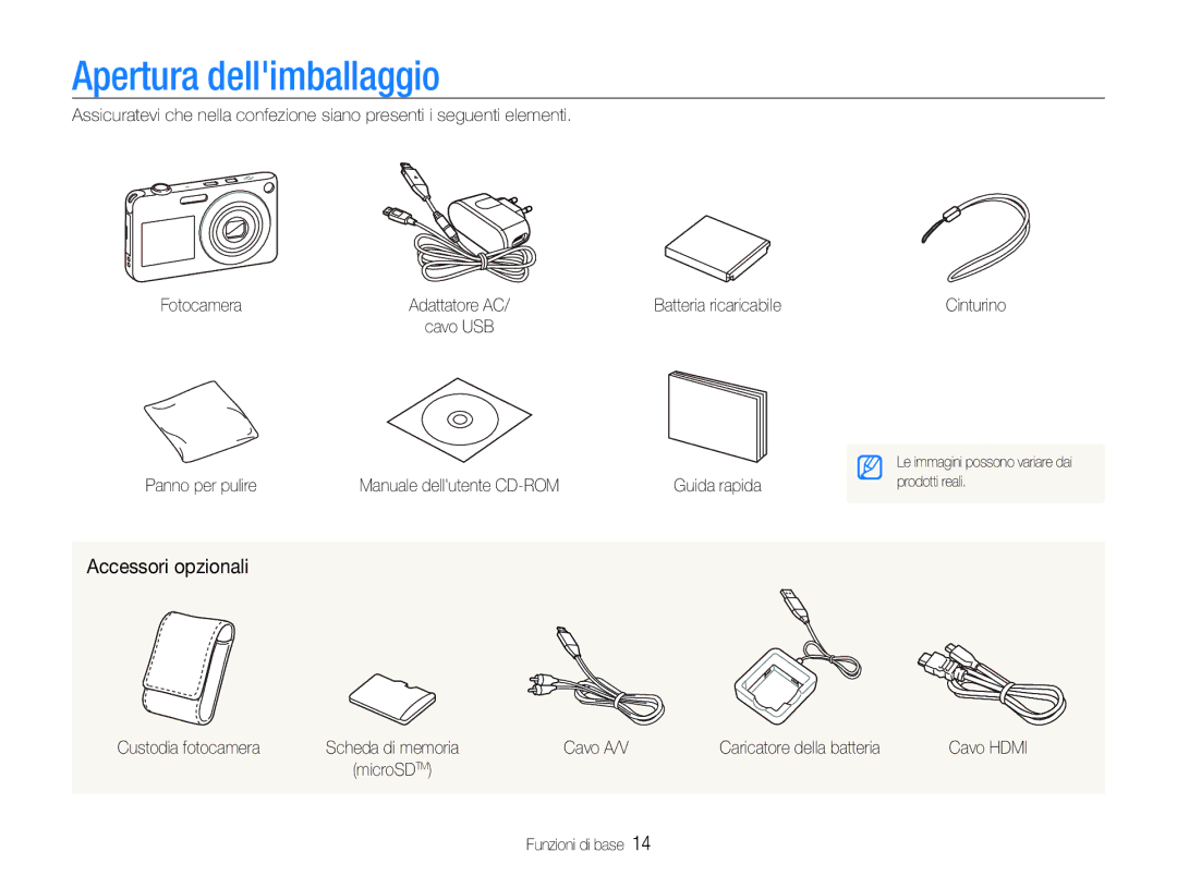 Samsung EC-ST600ZBPBIT, EC-ST600ZBPPIT, EC-ST600ZBPLIT manual Apertura dellimballaggio, Accessori opzionali 