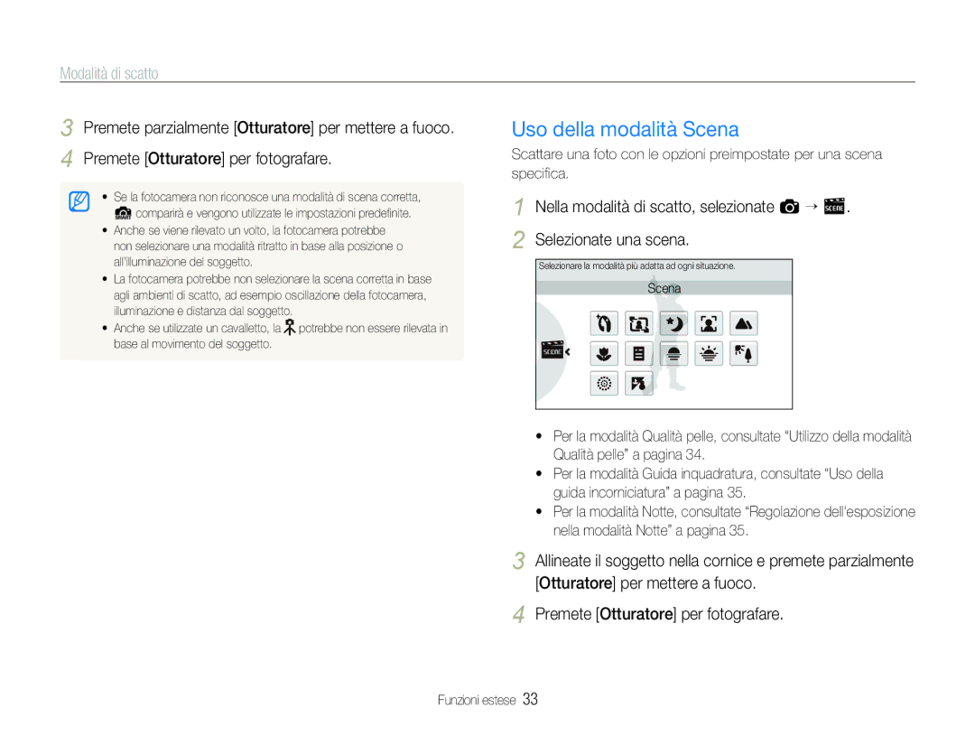 Samsung EC-ST600ZBPPIT, EC-ST600ZBPBIT, EC-ST600ZBPLIT manual Uso della modalità Scena, Modalità di scatto 