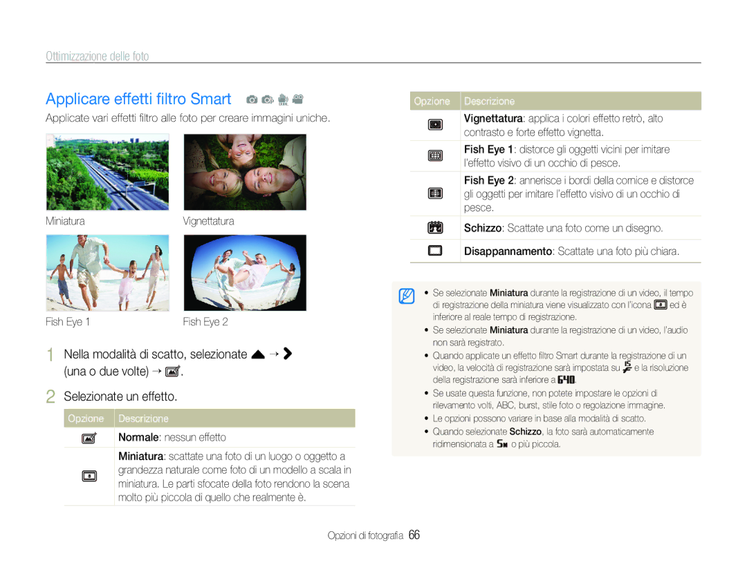 Samsung EC-ST600ZBPPIT manual Applicare effetti ﬁltro Smart a p d, Ottimizzazione delle foto, Normale nessun effetto 