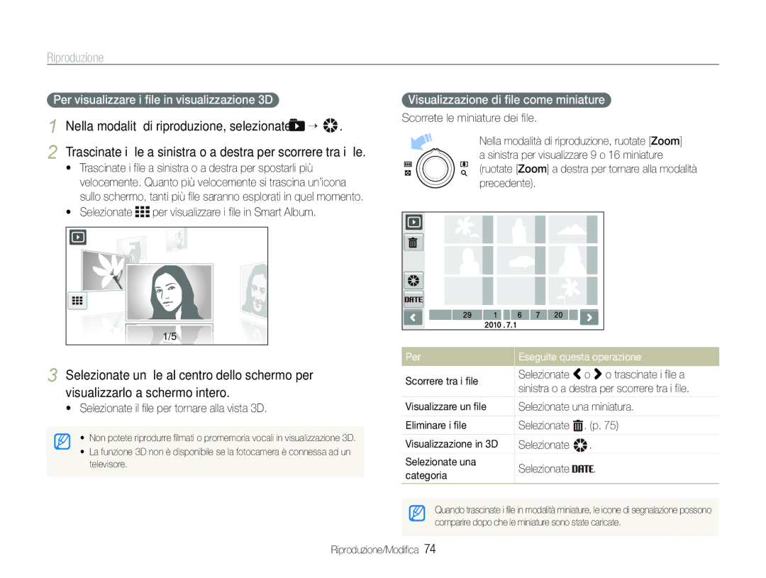 Samsung EC-ST600ZBPBIT, EC-ST600ZBPPIT manual Visualizzazione di ﬁle come miniature, Per Eseguite questa operazione 