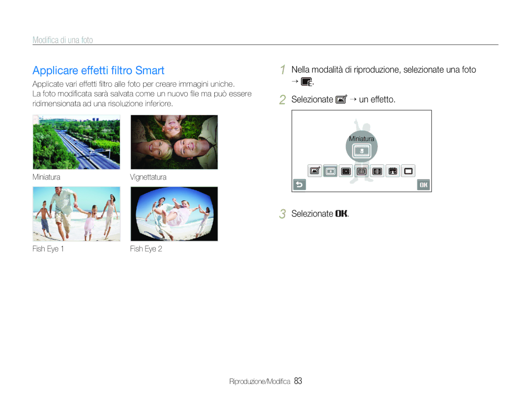 Samsung EC-ST600ZBPBIT, EC-ST600ZBPPIT, EC-ST600ZBPLIT manual Applicare effetti ﬁltro Smart, Miniatura 