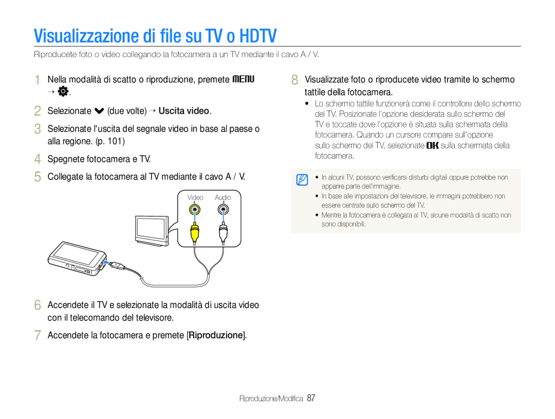 Samsung EC-ST600ZBPPIT, EC-ST600ZBPBIT, EC-ST600ZBPLIT manual Visualizzazione di ﬁle su TV o Hdtv 