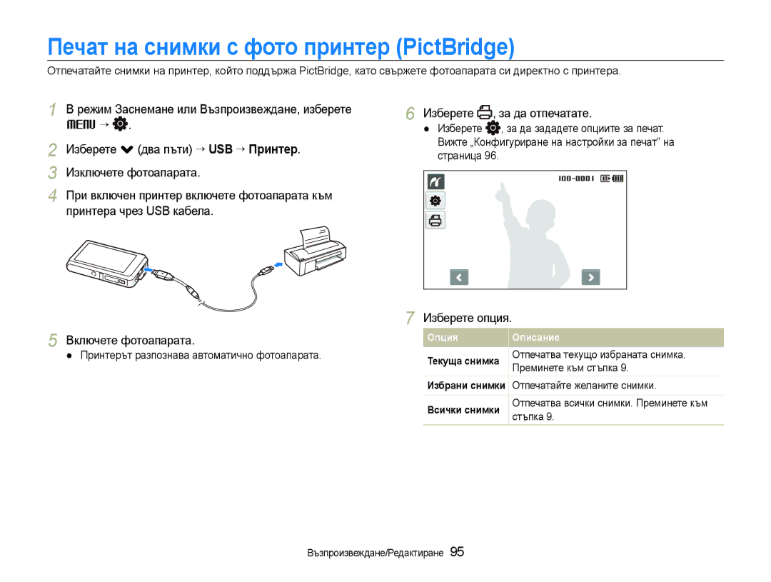 Samsung EC-ST600ZBPGE3, EC-ST600ZBPBE3 manual Печат на снимки с фото принтер PictBridge, Изберете , за да отпечатате 