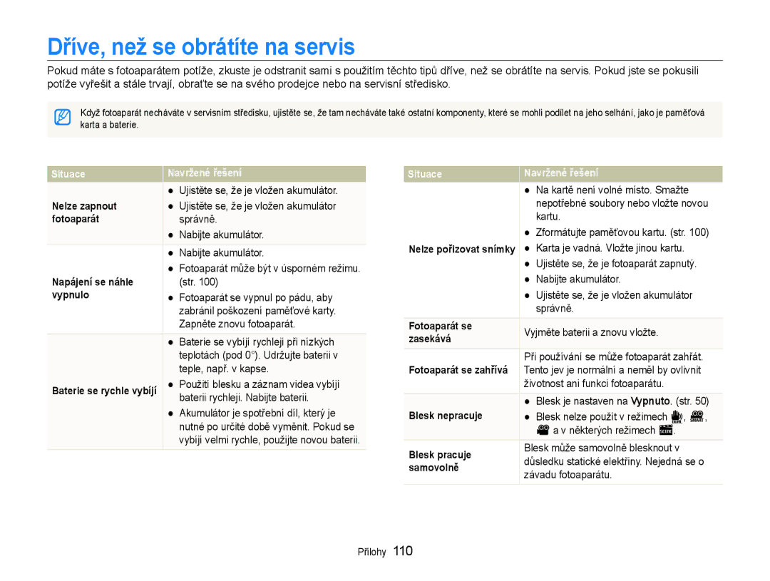 Samsung EC-ST600ZBPBE3, EC-ST600ZBPGE3 manual Dříve, než se obrátíte na servis 