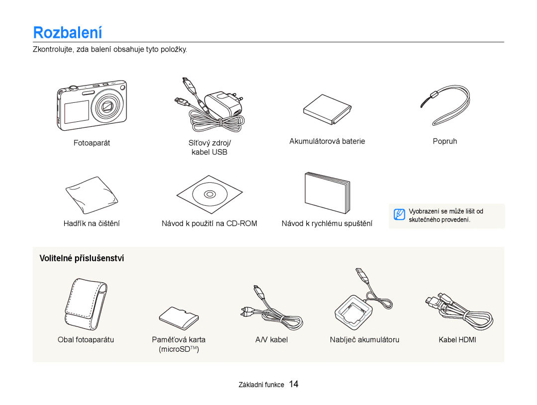 Samsung EC-ST600ZBPBE3, EC-ST600ZBPGE3 manual Rozbalení, Volitelné příslušenství 