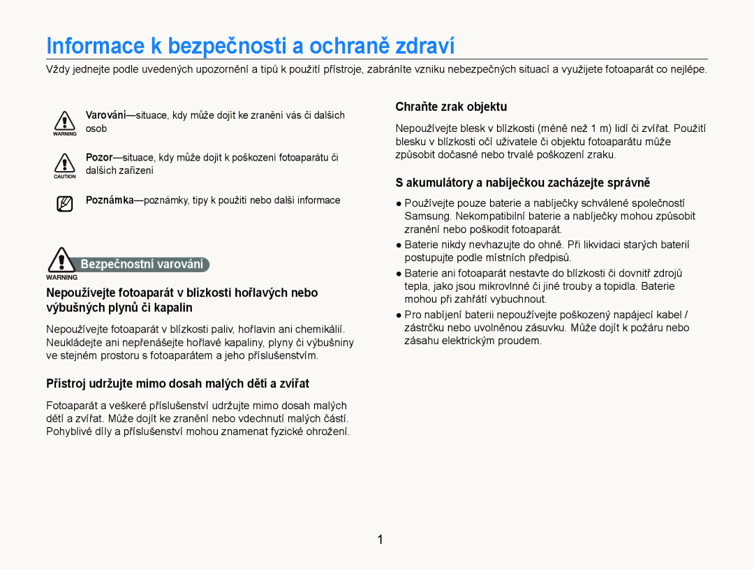 Samsung EC-ST600ZBPGE3 manual Informace k bezpečnosti a ochraně zdraví, Přístroj udržujte mimo dosah malých dětí a zvířat 