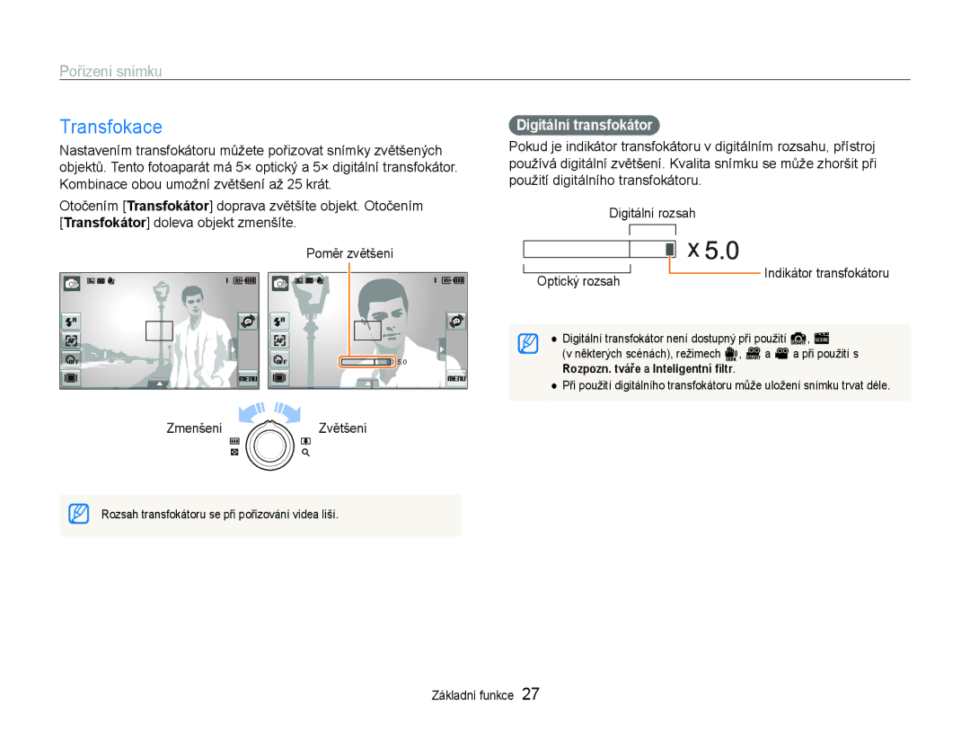 Samsung EC-ST600ZBPGE3, EC-ST600ZBPBE3 manual Transfokace, Digitální transfokátor, Optický rozsah 