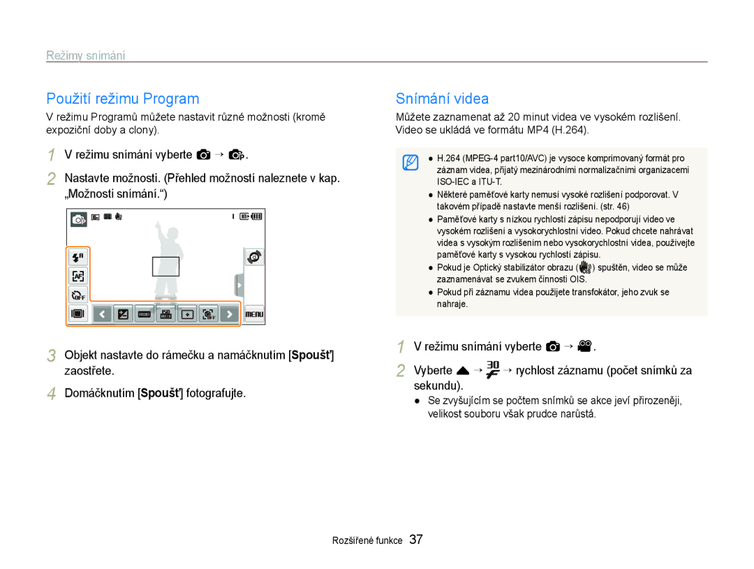 Samsung EC-ST600ZBPGE3, EC-ST600ZBPBE3 manual Použití režimu Program, Snímání videa 