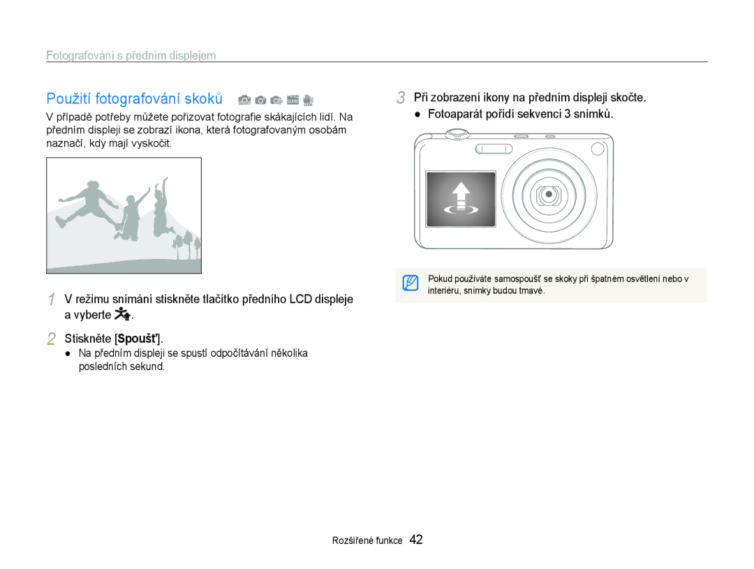 Samsung EC-ST600ZBPBE3, EC-ST600ZBPGE3 manual Použití fotografování skoků 