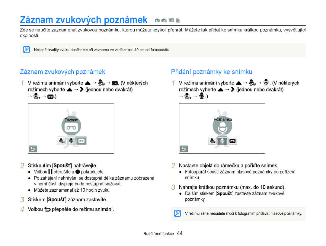 Samsung EC-ST600ZBPBE3, EC-ST600ZBPGE3 manual Záznam zvukových poznámek a p s d, Přidání poznámky ke snímku 