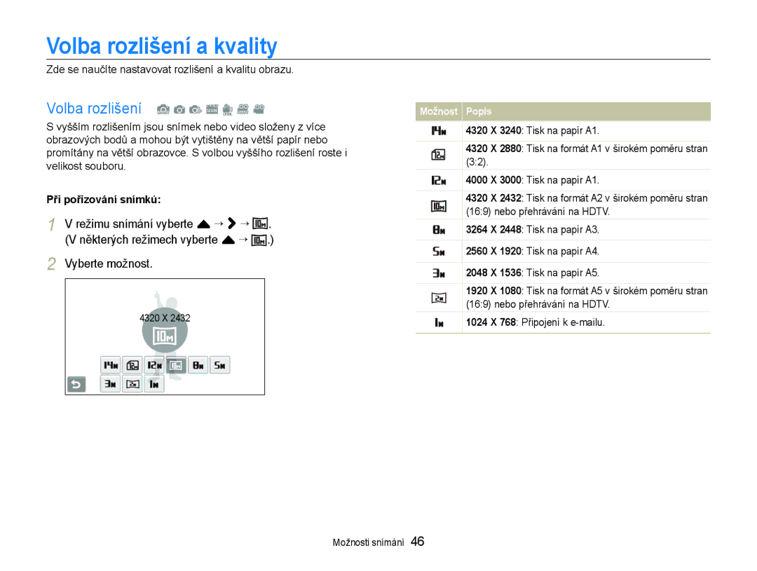 Samsung EC-ST600ZBPBE3, EC-ST600ZBPGE3 Volba rozlišení a kvality, Zde se naučíte nastavovat rozlišení a kvalitu obrazu 