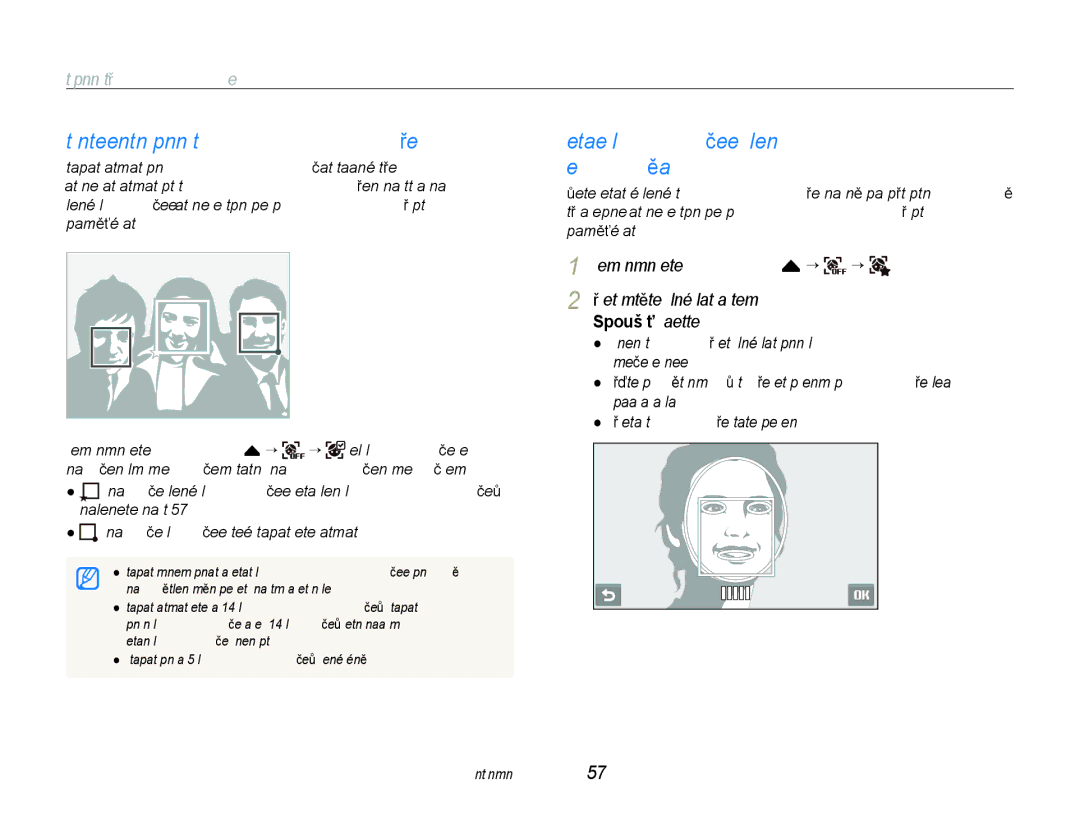 Samsung EC-ST600ZBPGE3 manual Použití inteigentního rozpoznání tváře, Registrace obličeje do oblíbených Moje hvězda 