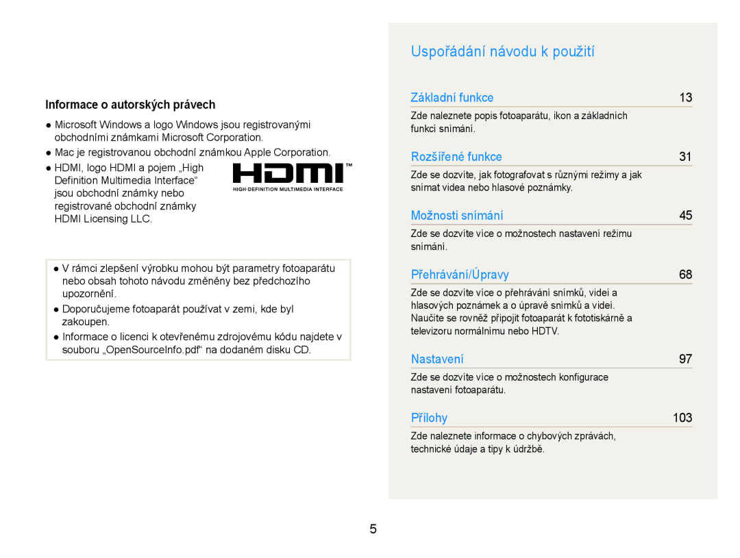 Samsung EC-ST600ZBPGE3, EC-ST600ZBPBE3 manual Uspořádání návodu k použití, Informace o autorských právech 