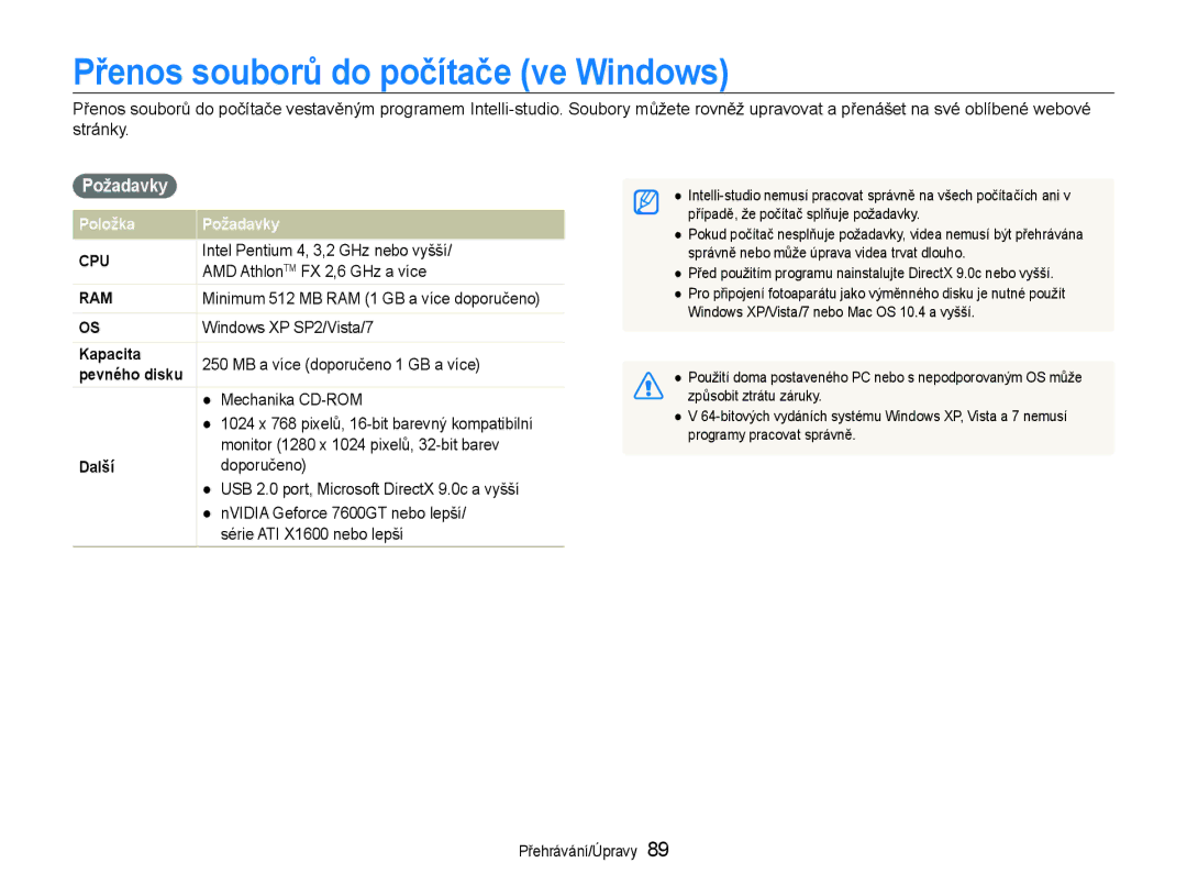 Samsung EC-ST600ZBPGE3, EC-ST600ZBPBE3 manual Přenos souborů do počítače ve Windows, Požadavky 