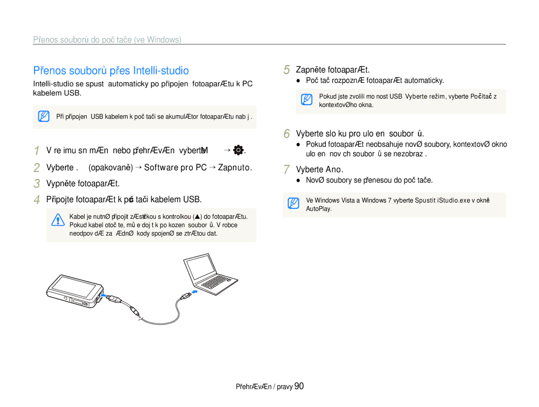 Samsung EC-ST600ZBPBE3 manual Přenos souborů přes Intelli-studio, Přenos souborů do počítače ve Windows, Vypněte fotoaparát 