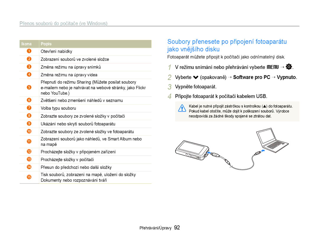 Samsung EC-ST600ZBPBE3 manual Režimu snímání nebo přehrávání vyberte M ““, Vyberte . opakovaně ““Software pro PC ““Vypnuto 