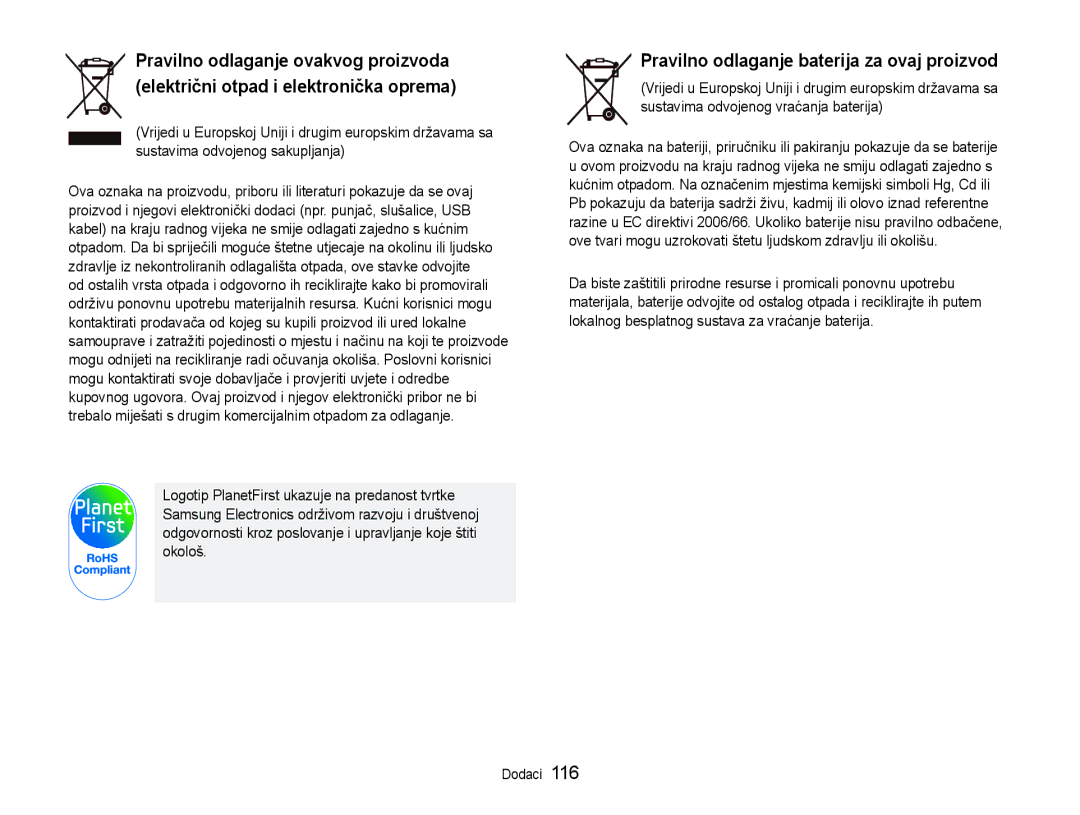 Samsung EC-ST600ZBPBE3, EC-ST600ZBPGE3 manual Pravilno odlaganje baterija za ovaj proizvod 