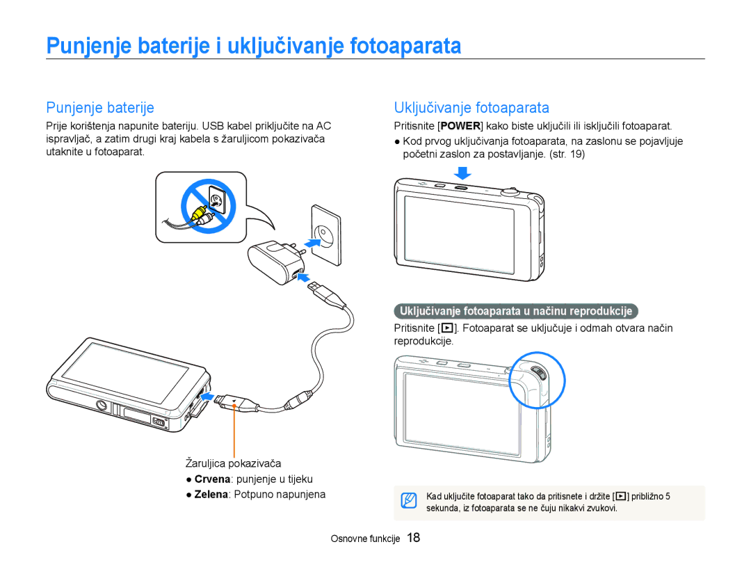 Samsung EC-ST600ZBPBE3, EC-ST600ZBPGE3 manual Punjenje baterije i uključivanje fotoaparata, Uključivanje fotoaparata 