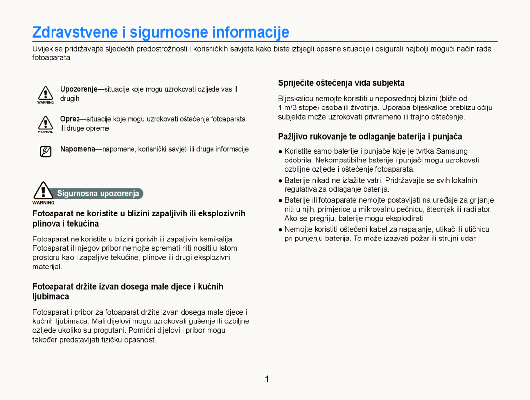 Samsung EC-ST600ZBPGE3 Zdravstvene i sigurnosne informacije, Spriječite oštećenja vida subjekta, Sigurnosna upozorenja 