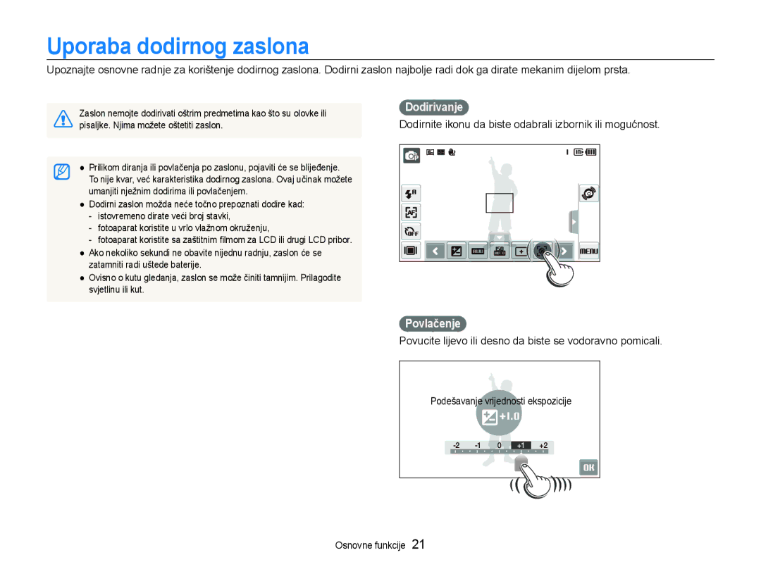 Samsung EC-ST600ZBPGE3 Uporaba dodirnog zaslona, Dodirivanje, Dodirnite ikonu da biste odabrali izbornik ili mogućnost 