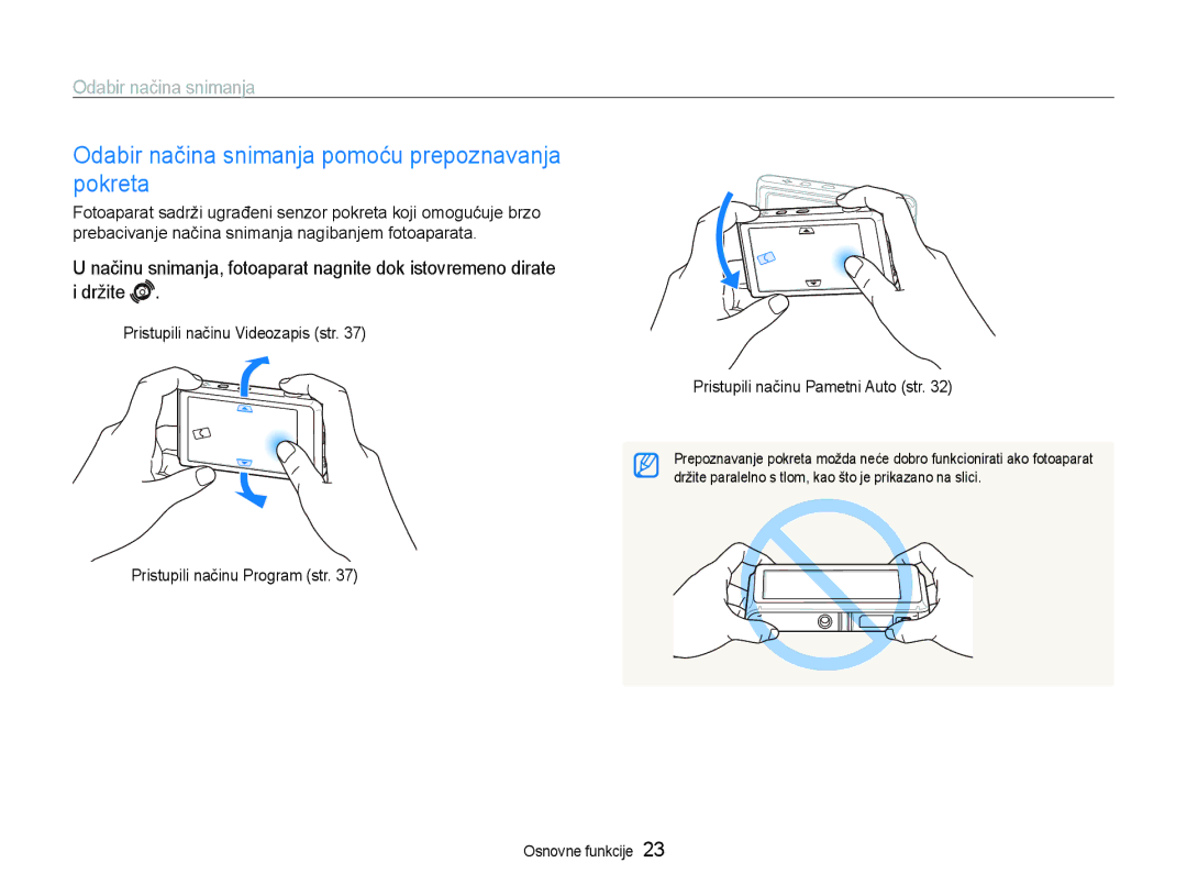 Samsung EC-ST600ZBPGE3, EC-ST600ZBPBE3 manual Odabir načina snimanja pomoću prepoznavanja pokreta 