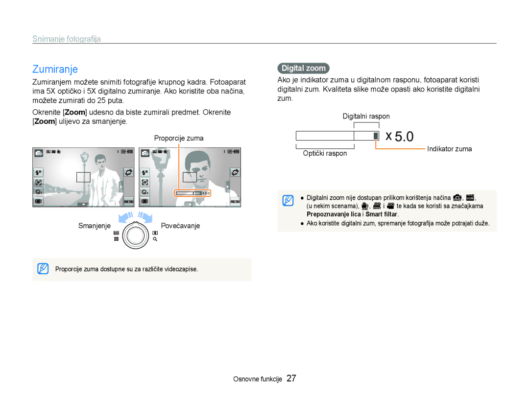 Samsung EC-ST600ZBPGE3, EC-ST600ZBPBE3 manual Zumiranje, Digital zoom, Optički raspon 