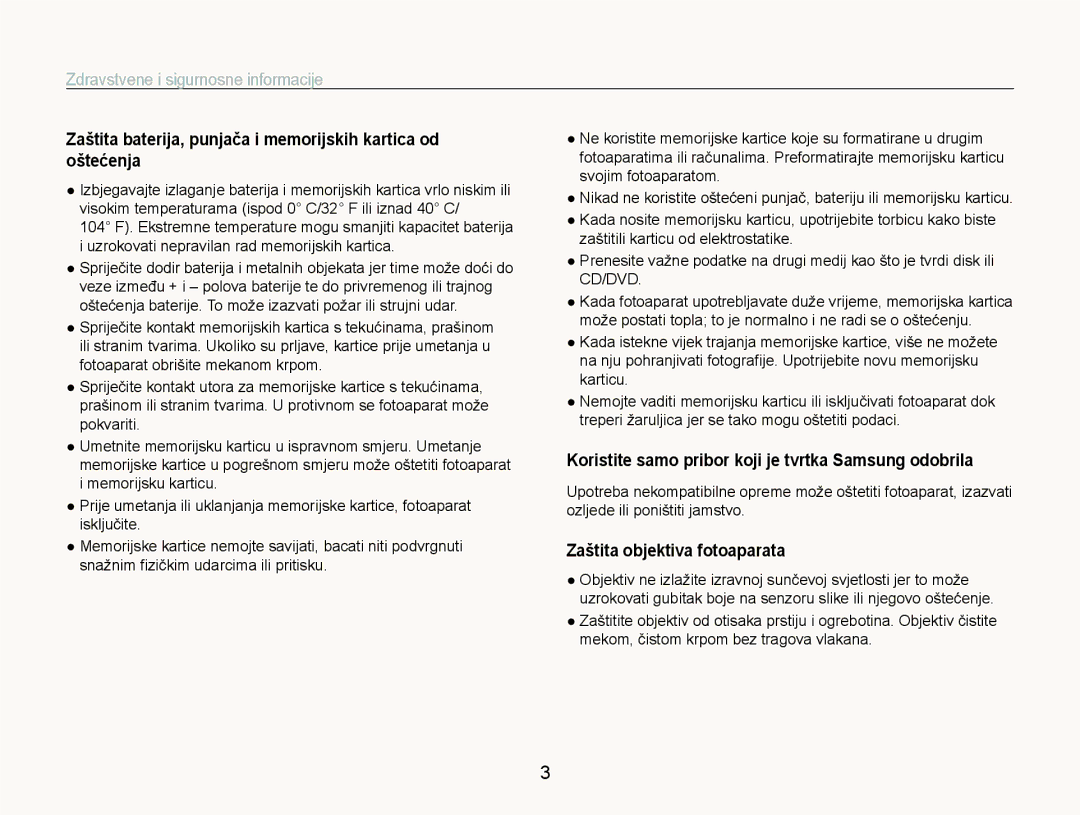 Samsung EC-ST600ZBPGE3 manual Koristite samo pribor koji je tvrtka Samsung odobrila, Zaštita objektiva fotoaparata 