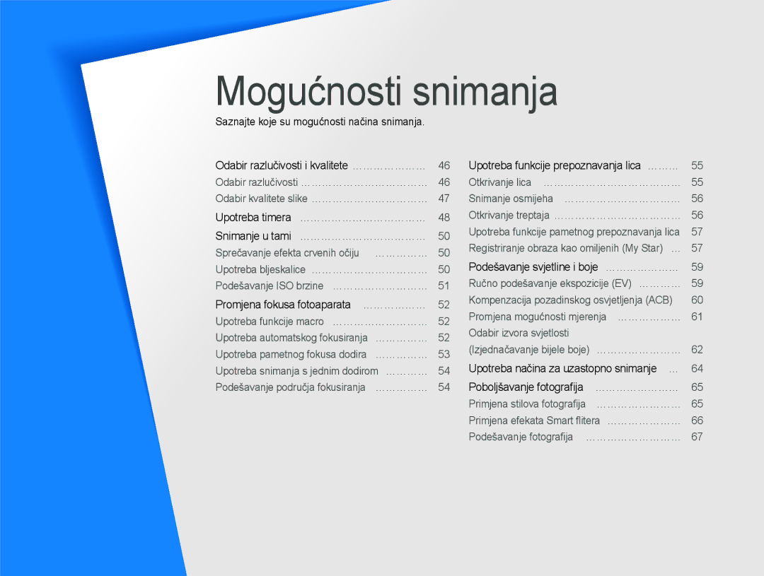 Samsung EC-ST600ZBPGE3, EC-ST600ZBPBE3 manual Mogućnosti snimanja 