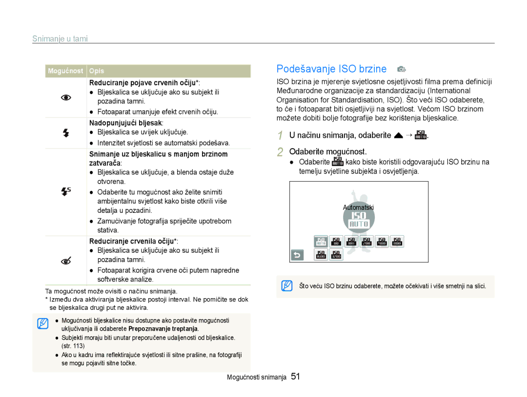 Samsung EC-ST600ZBPGE3, EC-ST600ZBPBE3 manual Podešavanje ISO brzine p, Snimanje u tami, Načinu snimanja, odaberite f “ 