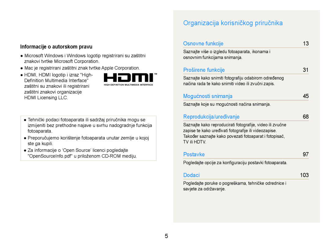 Samsung EC-ST600ZBPGE3, EC-ST600ZBPBE3 manual Organizacija korisničkog priručnika, Informacije o autorskom pravu 