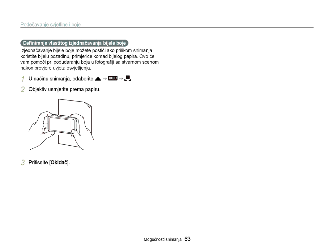 Samsung EC-ST600ZBPGE3, EC-ST600ZBPBE3 manual Deﬁniranje vlastitog izjednačavanja bijele boje 