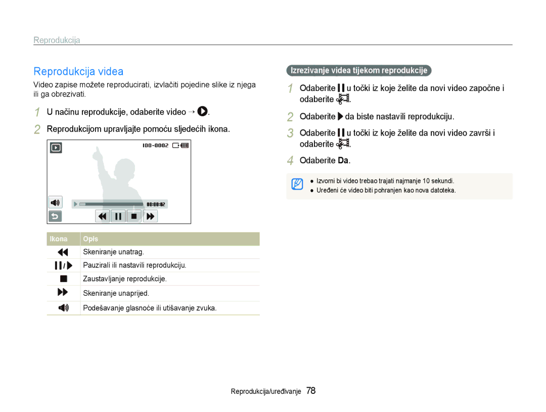 Samsung EC-ST600ZBPBE3, EC-ST600ZBPGE3 Reprodukcija videa, Načinu reprodukcije, odaberite video “, Odaberite Odaberite Da 