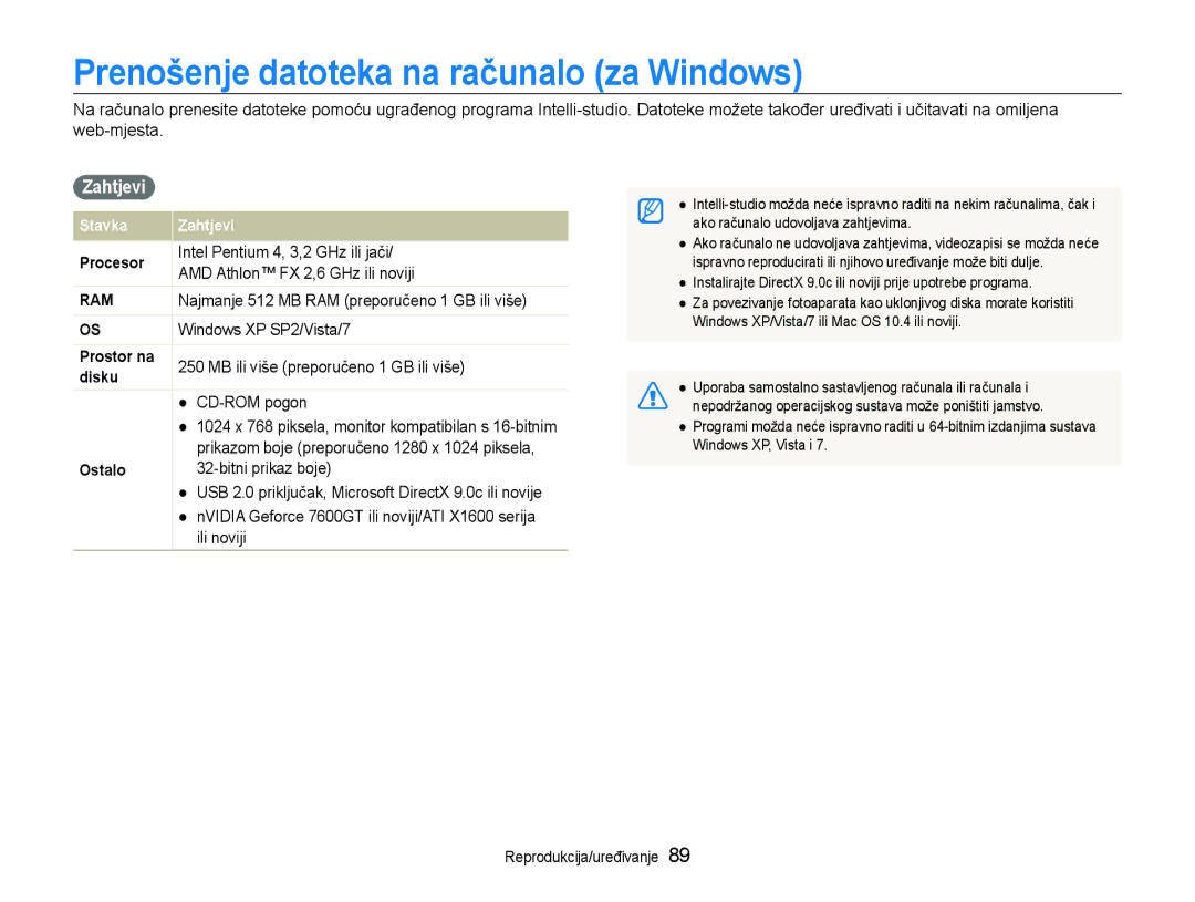 Samsung EC-ST600ZBPGE3, EC-ST600ZBPBE3 manual Prenošenje datoteka na računalo za Windows, Zahtjevi 