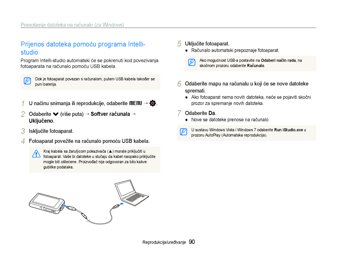 Samsung EC-ST600ZBPBE3 manual Prijenos datoteka pomoću programa Intelli- studio, Prenošenje datoteka na računalo za Windows 