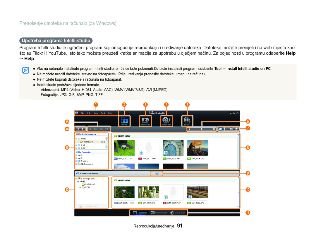 Samsung EC-ST600ZBPGE3, EC-ST600ZBPBE3 manual Upotreba programa Intelli-studio, “ Help 