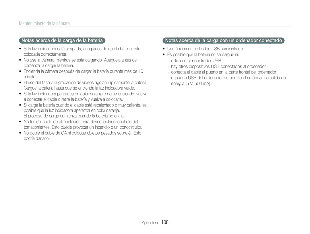 Samsung EC-ST600ZBPBE1 manual Notas acerca de la carga de la batería, Notas acerca de la carga con un ordenador conectado 