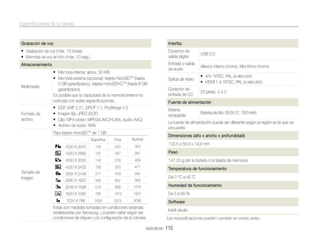 Samsung EC-ST600ZBPLE1 manual Multimedia, Garantizados, Formato de  Imagen ﬁja Jpeg DCF Archivo,  Archivo de audio WAV 