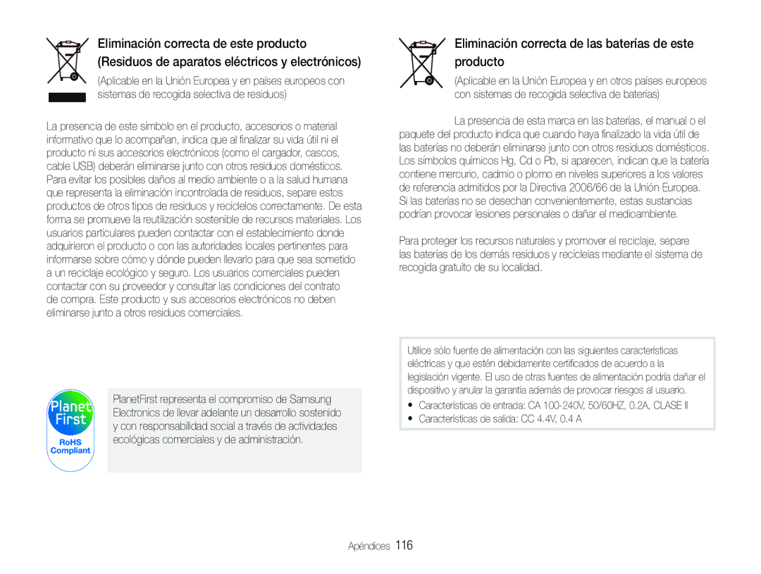 Samsung EC-ST600ZBPBE1, EC-ST600ZBPLE1, EC-ST600ZBPBGB, EC-ST600ZBPGE1 Eliminación correcta de las baterías de este producto 